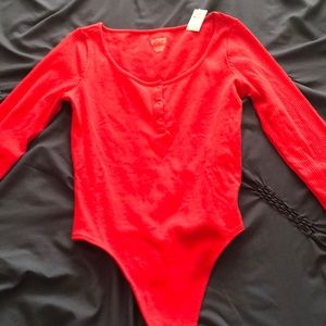 PINK Brand bright  red ribbed body suit.